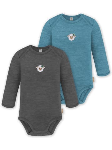 Normani Outdoor Sports 2er Pack Baby Merino Body Langarm Auckland in Blau/Anthrazit
