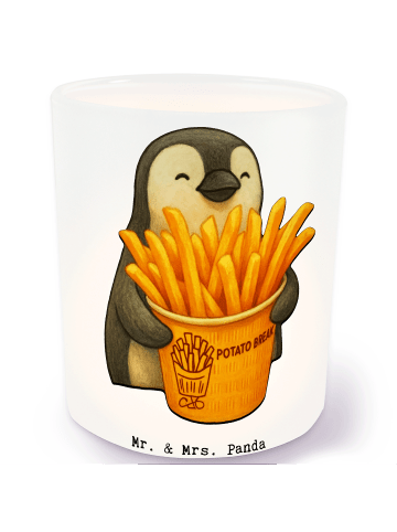 Mr. & Mrs. Panda Glas Windlicht Pinguin Pommes Eimer ohne Spruch in Transparent
