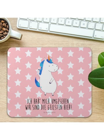 Mr. & Mrs. Panda Mauspad Einhorn Mann mit Spruch in Rot Pastell