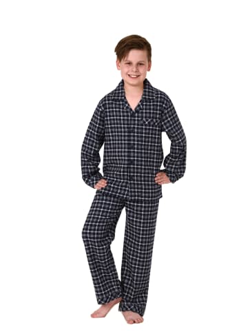 NORMANN Flanell Pyjama langarm Schlafanzug Karo Knopfleiste in grau