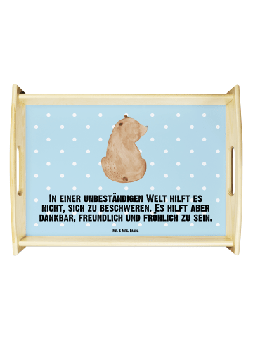 Mr. & Mrs. Panda tablett aus holz Bär Schulterblick mit Spruch in Blau Pastell