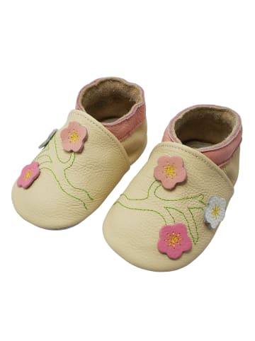 Yalion Baby-Lederlaufschuhe mit rutschfester Sohle – Cremefarben mit Blumenmuster