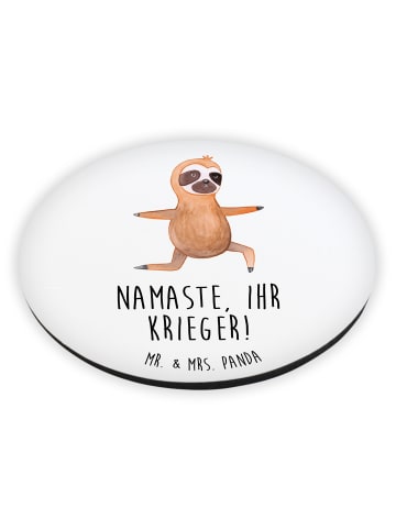 Mr. & Mrs. Panda Rund Magnet Faultier Yoga mit Spruch in Weiß