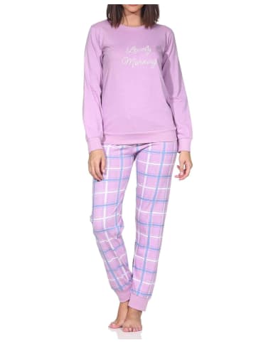 NORMANN Schlafanzug Pyjama langarm Karo Hose Jersey in lila