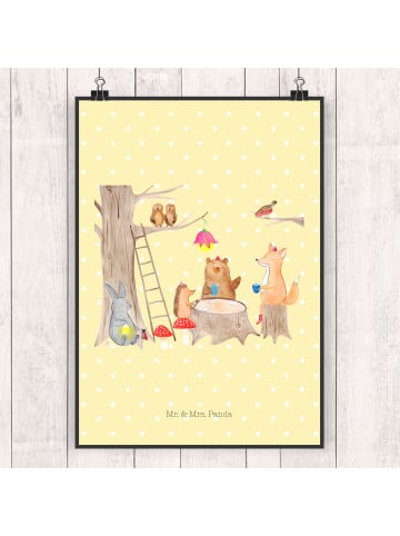 Mr. & Mrs. Panda Wandbild Waldtiere Picknick mit Spruch in Gelb Pastell