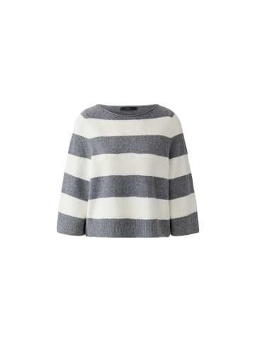 Oui Strickpullover mit U-Boot-Ausschnitt und Blockstreifen in grey white