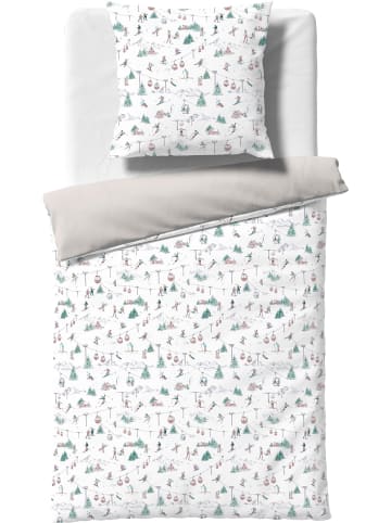 Fleuresse Interlock-Jersey Wendebettwäsche in wollweiß-grau-grün
