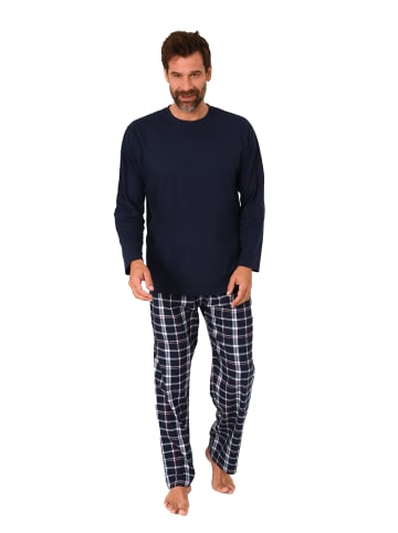 NORMANN Schlafanzug lang Pyjama FlanellHose Karo - 88200 in navy