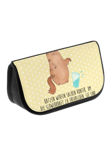Mr. & Mrs. Panda Schminktasche Katze Wasserglas mit Spruch in Gelb Pastell