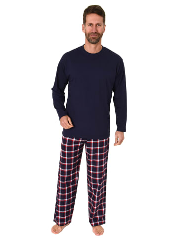 NORMANN Schlafanzug lang Pyjama FlanellHose Karo - 75015 in marine