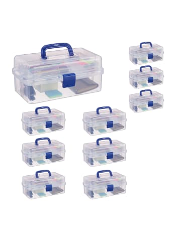 relaxdays 10x Plastikbox in Transparent/ Blau - (B)33 x (H)14 x (T)19 cm