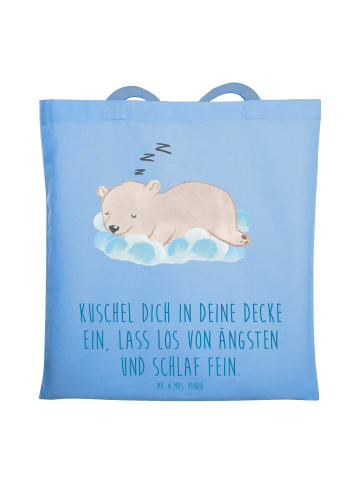 Mr. & Mrs. Panda Jutebeutel Alleine schlafen lernen mit Spruch in Sky Blue