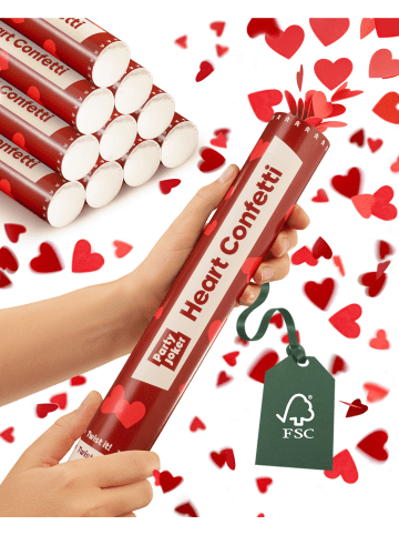 Partyjoker 10 Konfettikanonen mit Herzen - Biologisch abbaubares FSC Konfetti -
