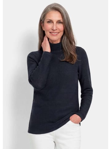 GOLDNER Kurzgröße:  Feinstrickpullover mit Rollkante in marine