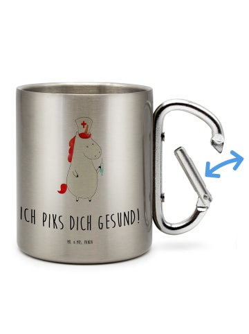 Mr. & Mrs. Panda Kaffeetasse Einhorn Krankenschwester mit Spruch in Silber