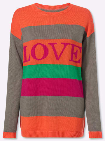 Sieh an! Long-Pullover in taupe-orange-gestreift