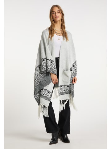 IZIA Strickponcho in Wollweiss Schwarz