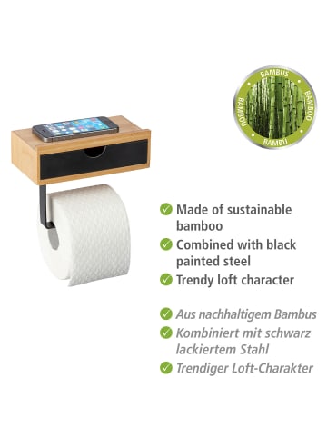 Wenko Toilettenpapierrollenhalter mit Schublade Bambusa in natur, Schublade: Schwarz