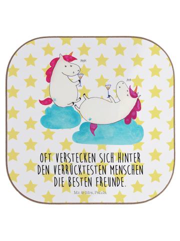 Mr. & Mrs. Panda Untersetzer Einhorn Sekt mit Spruch in Weiß