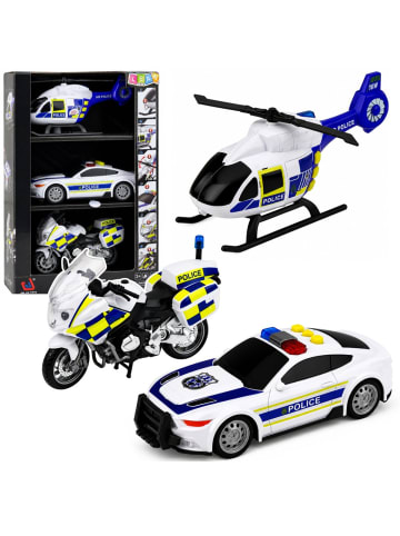 Wisam Polizei-Set mit Hubschrauber, Motorrad, Polizeiauto, Blaulicht und