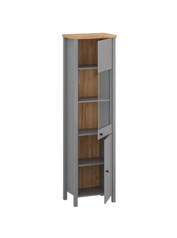 Feldmann-Wohnen Vitrine Melini schiefergrau / Eiche Delano hell 55 / 38 / 200cm