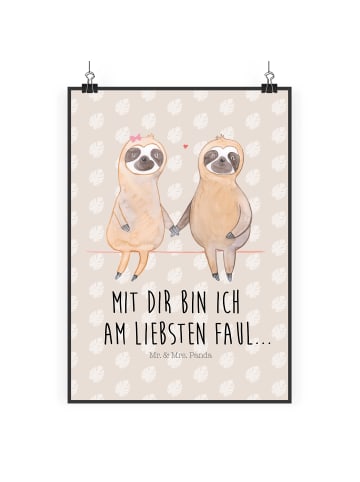 Mr. & Mrs. Panda wanddeko Faultier Pärchen mit Spruch in Beige Pastell
