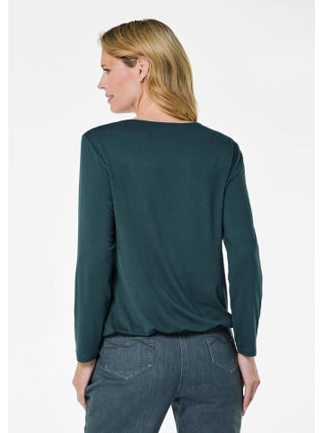GOLDNER Kurzgröße:  Blusenshirt Langarm Chiffonbluse mit Patch-Druck in dunkelgrün / gemustert