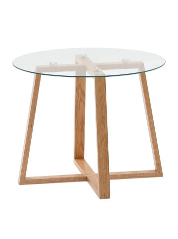 KADIMA DESIGN Massiver Eiche-Glas Couchtisch, Modernes Design, Überkreuztes Gestell