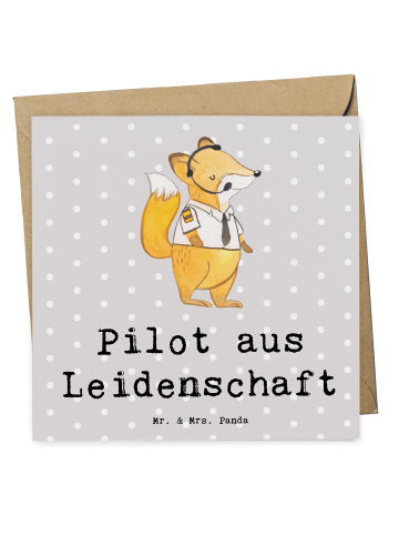 Mr. & Mrs. Panda Deluxe Karte Pilot Leidenschaft mit Spruch in Grau Pastell