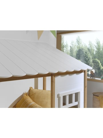 58 aufm Kessel LANDHAUSBETT Kamilah 215x174x108 aus Massivholz+MDF in Oak/Weiß