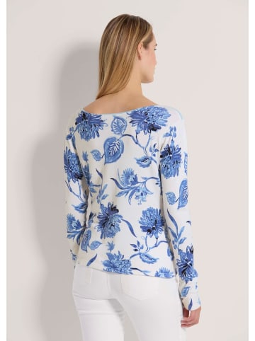 MADELEINE Rundhals-Pullover mit Floral-Print in weiß / blau