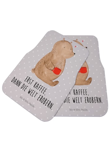 Mr. & Mrs. Panda Fahrer Autofußmatte Bär Kaffee mit Spruch in Grau Pastell