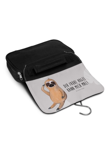 Mr. & Mrs. Panda Toilettentasche Faultier Vogel mit Spruch in Grau Pastell