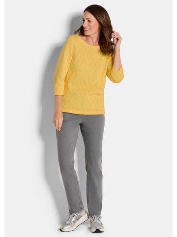GOLDNER Kurzgröße:  Strickpullover Halbarm Baumwollpullover mit Struktur in honig