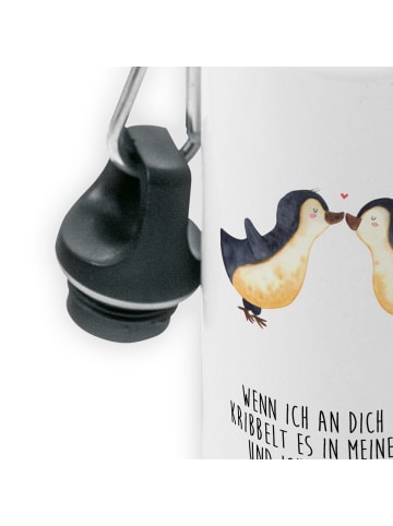 Mr. & Mrs. Panda Kindertrinkflasche Pinguine Kuss mit Spruch in Weiß