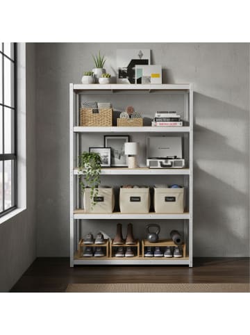 relaxdays Schwerlastregal in Weiß/ Braun - (B)120 x (H)200 x (T)60 cm