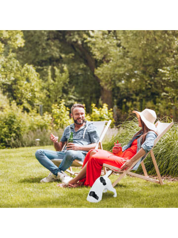 relaxdays Hund-Gartenfigur "buddelnd" in Weiß/ Schwarz - (B)28 x (H)23 x (T)17 cm