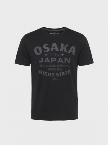 KOROSHI Crew t-shirt baumwolle druck-emb in Schwarz