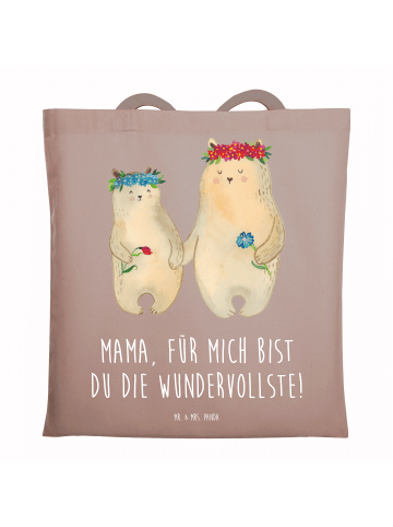 Mr. & Mrs. Panda Tragetasche Bären mit Blumenkranz mit Spruch in Braun Pastell