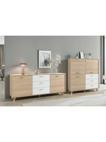 byLiving Highboard BASTIAN in Eichefarbig Bianco - B 120, H 131, T 36,5 cm