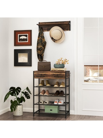 COSTWAY Wandgarderobe mit Schuhregal in Braun