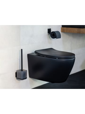 Wenko Quadratischer WC-Bürstenbehälter QUADRO in Schwarz, 12,5 x 37 x 9,5 cm
