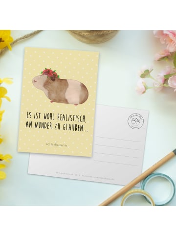 Mr. & Mrs. Panda Ansichtskarte Meerschweinchen Weisheit mit Spruch in Gelb Pastell