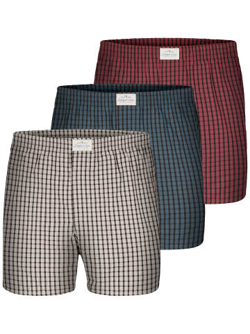 Lakeford & Sons Web Boxershorts 3-Pack 'Karos' in rot/blau/grau