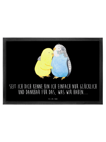 Mr. & Mrs. Panda Schmutzmatte Wellensittich Liebe mit Spruch in Schwarz