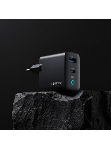 FOREVER Forever Vibe-TC45AC GaN PD QC Ladegerät 1x USB-C 1x USB 45W dunkelgrau