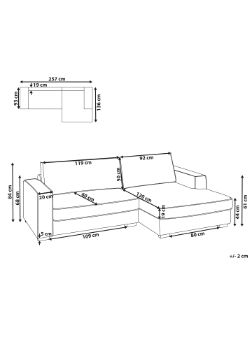 Beliani Ecksofa RENDERS in Weiß/Schwarz - (W) 257 x (H) 84 x (L) 136 cm linksseitig