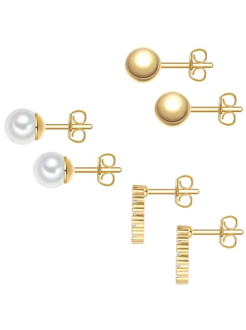 Yokoamii Set (Ohrringe 3er) aus Messing mit Zirkonia Perle (synth.) in gelbgold