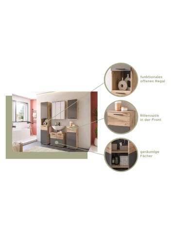 Inn.Furn Hängeschrank Eiche grau 37 x 77 cm, Badschrank mit Soft-Close, Badezimmermöbel