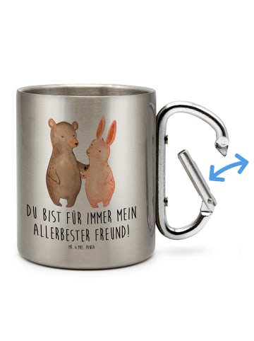 Mr. & Mrs. Panda Kaffeetasse Bär und Hase Umarmen mit Spruch in Silber